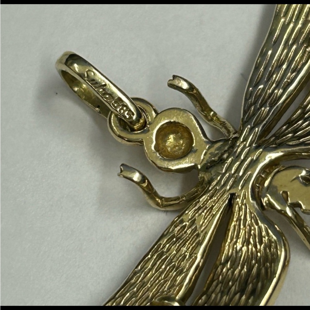 14k Solid Yellow Gold Enameled With Ruby Dragonfl… - image 7